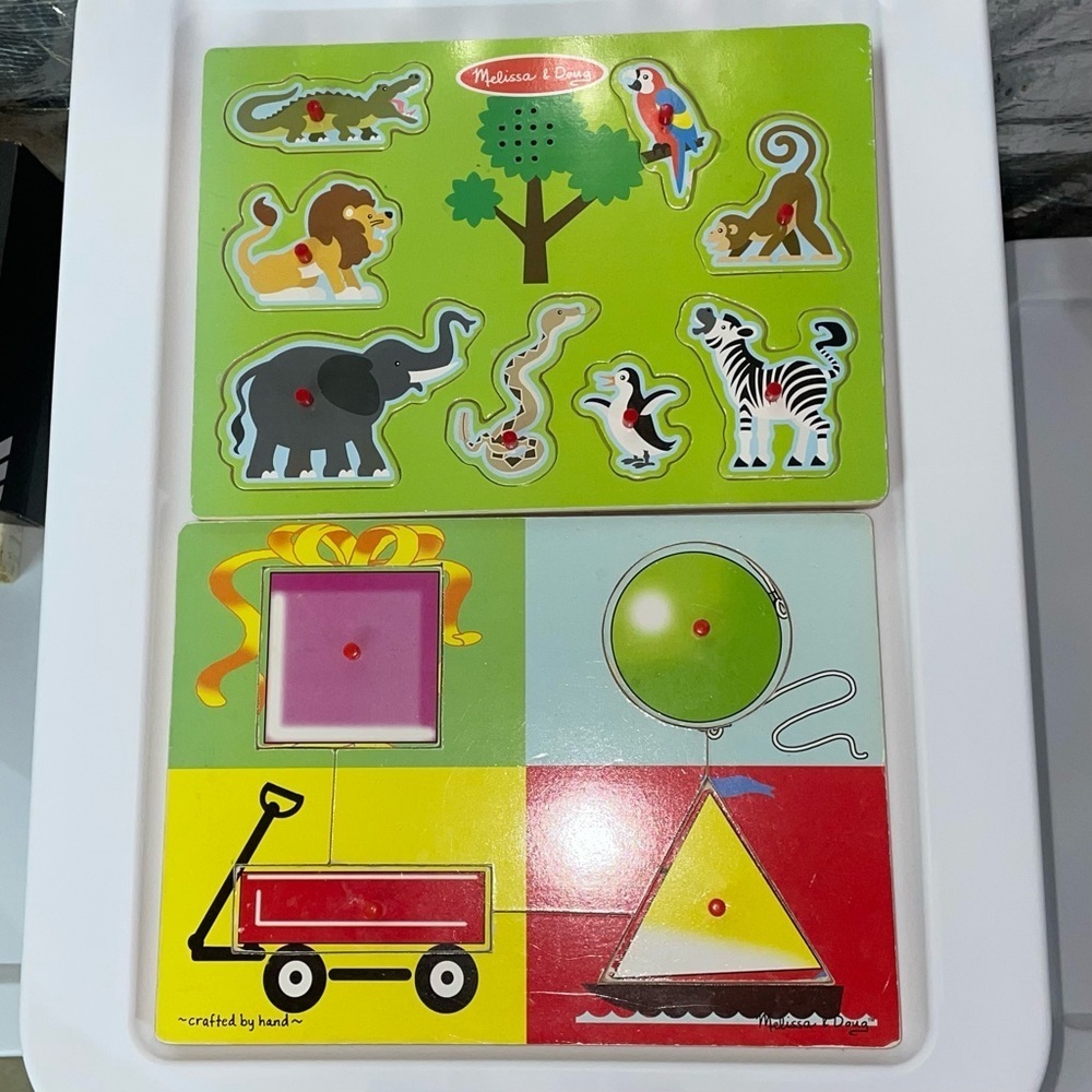 Melissa & Doug Set of 2 Puzzle Boards: Zoo animals and shapes
